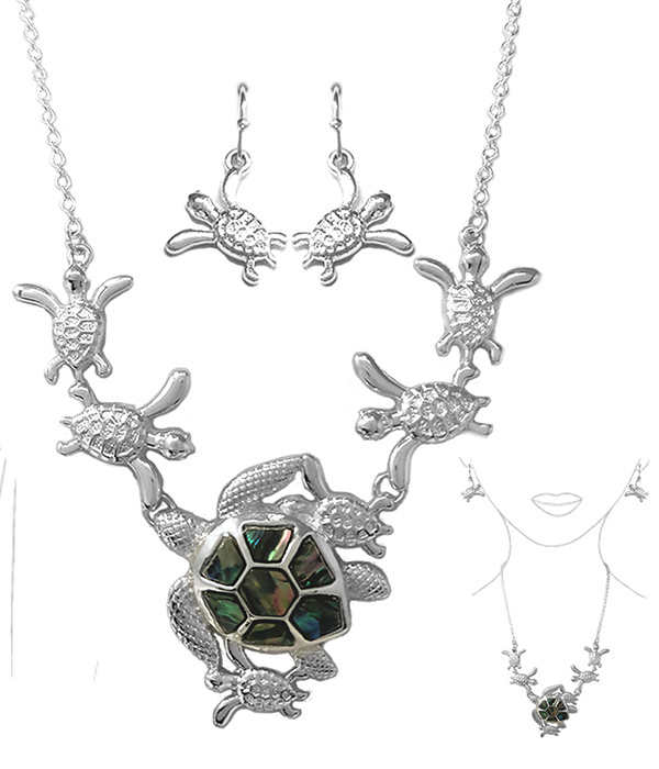 SEALIFE THEME MULTI TURTLE LINK NECKLACE SET