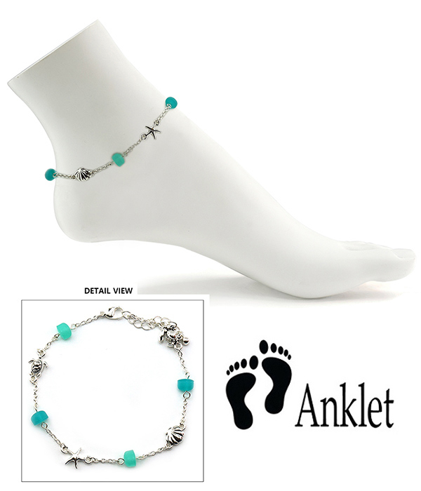 SEAGLASS AND TURTLE STARFISH ANKLET