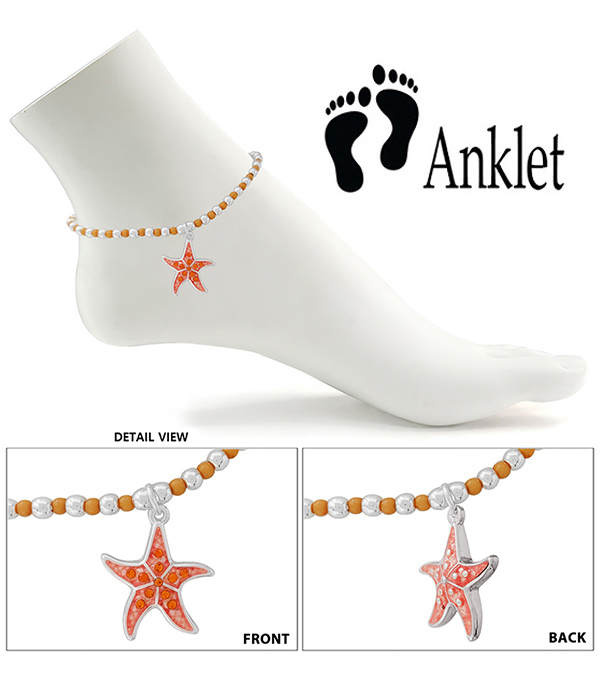 Sealife theme 3d epoxy charm stretch anklet - starfish