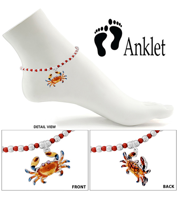 SEALIFE THEME 3D EPOXY CHARM STRETCH ANKLET - CRAB