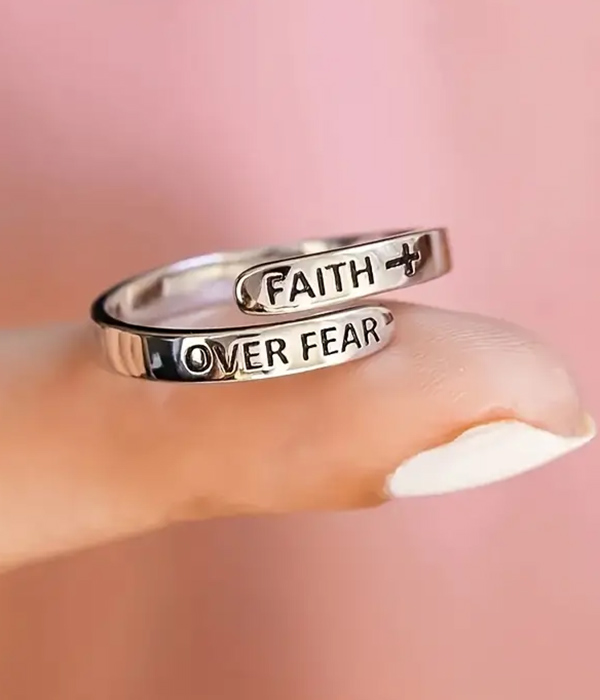 Religious inspiration faith over fear adjustable ring