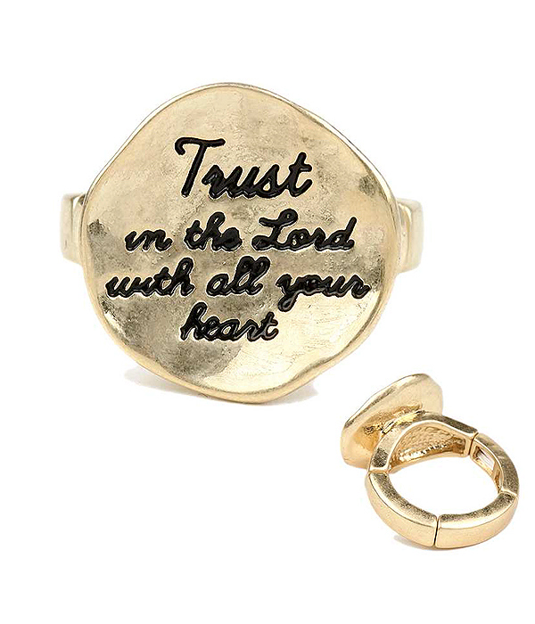 Handmade metal disk stretch ring - trust in the lord with all your heart