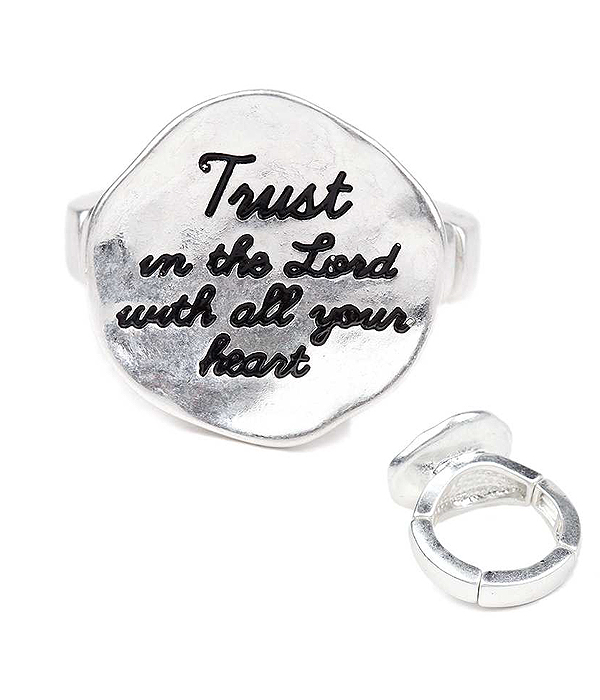 Handmade metal disk stretch ring - trust in the lord with all your heart