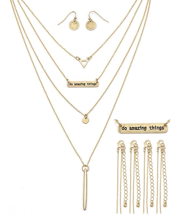 Handmade metal bar message necklace set of 4 - do amazing things