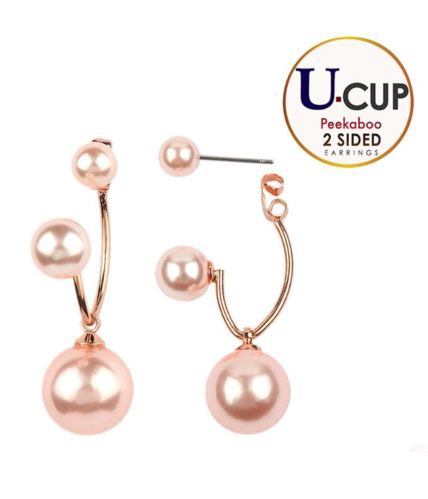 Double sided pearl front and back u cup earring