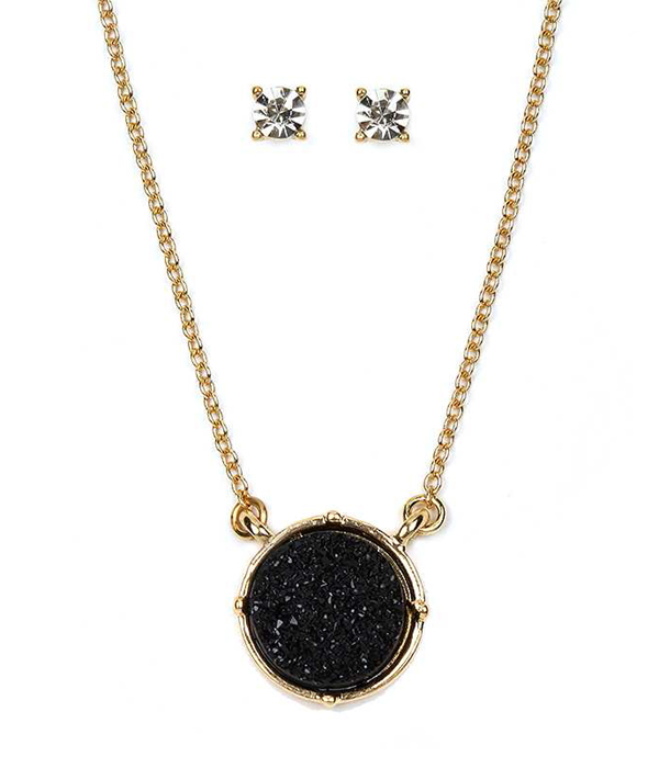 Druzy pendant necklace set