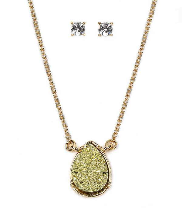 Teardrop druzy pendant necklace set