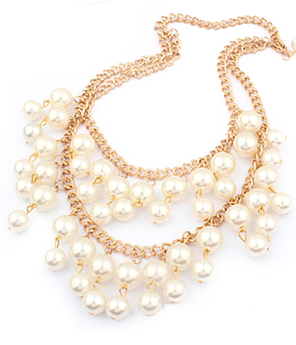 Double layer chain and multi pearl drop necklace