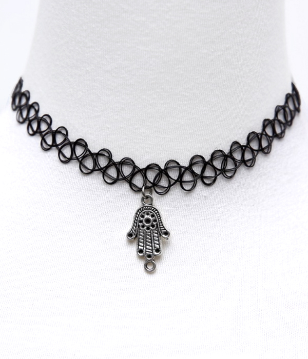 Hamsa drop tattoo stretch chocker necklace