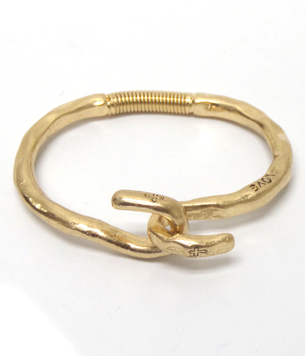 Handmade metal flexible spring back hook bracelet - love