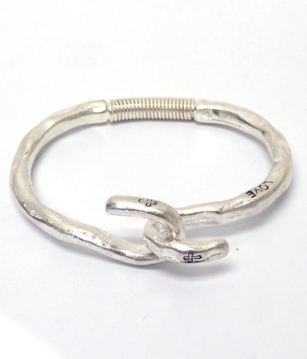 Handmade metal flexible spring back hook bracelet - love