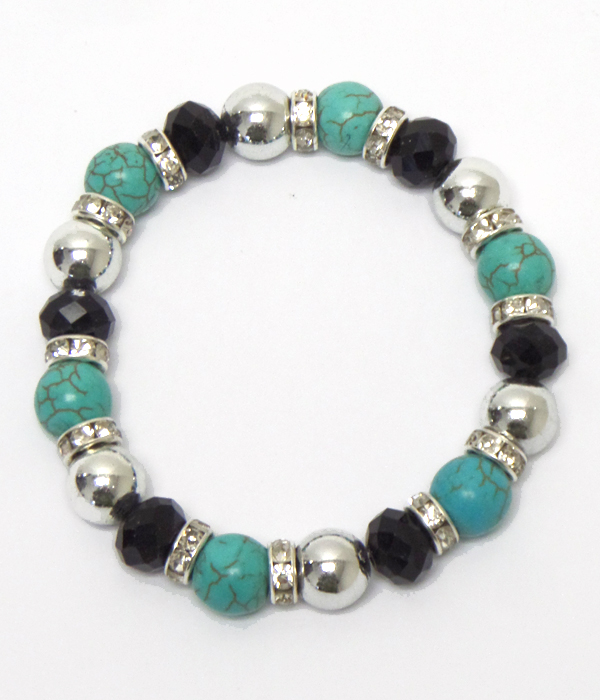 Turquoise stone with crystals link bracelet