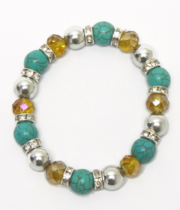 Turquoise stone with crystals link bracelet