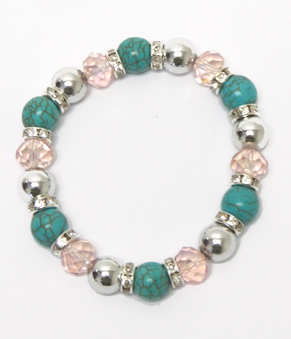 Turquoise stone with crystals link bracelet