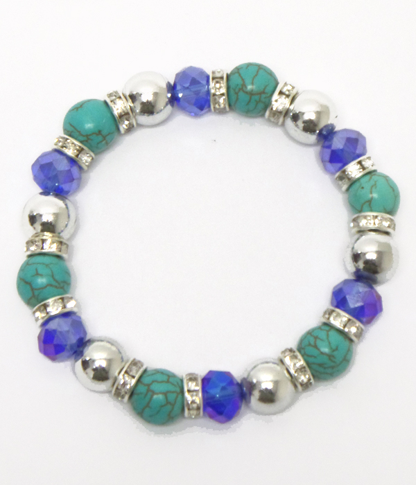 Turquoise stone with crystals link bracelet