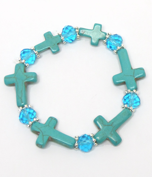Cross turquoise stones with beads bracelet 
