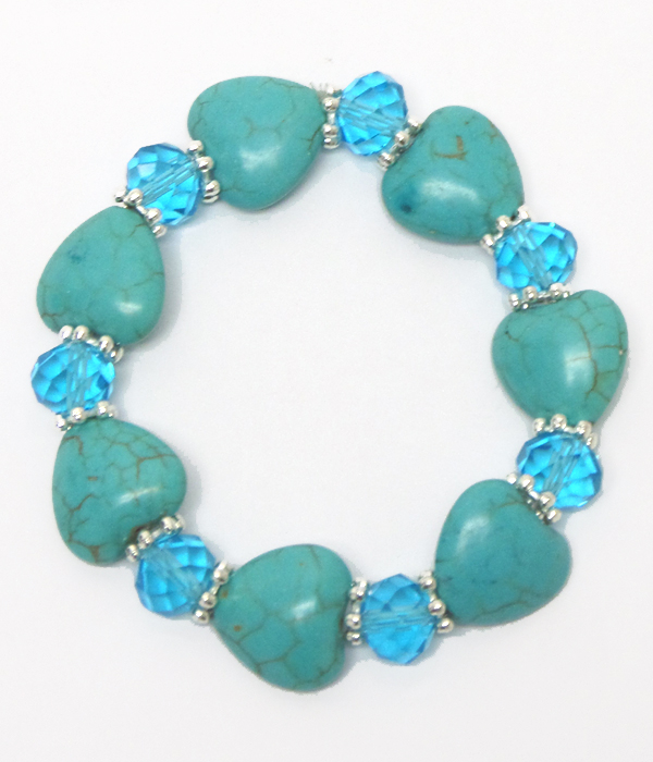 Hearts turquoise stones with beads bracelet 