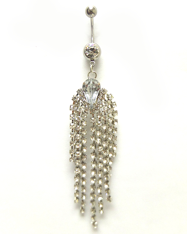 Surgical steel crystal with multi dangling crystal belly ring  navel ring
