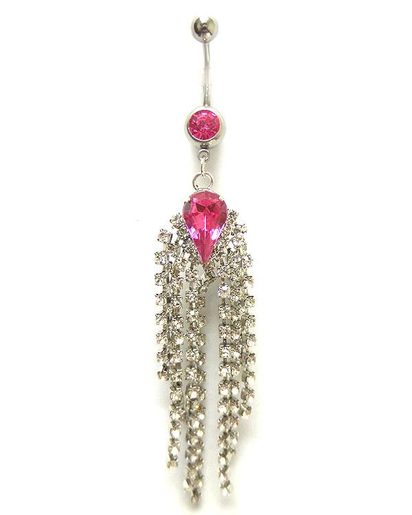 Surgical steel crystal with multi dangling crystal belly ring  navel ring