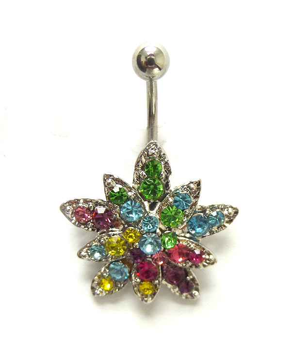 Surgical steel crystal flower belly ring  navel ring