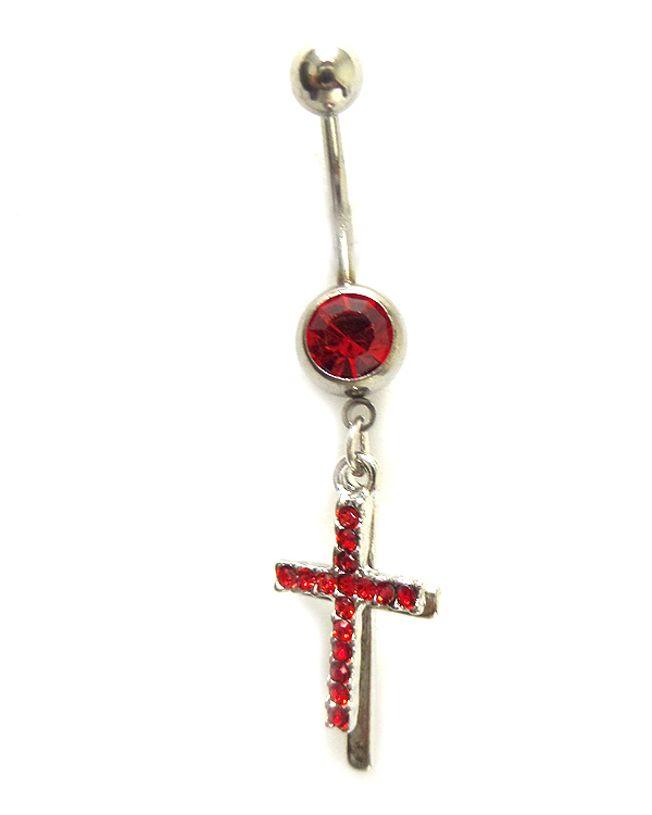 Surgical steel metal double cross drop belly ring  navel ring