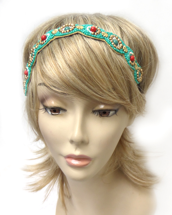 Handmade multi seedbeads headband