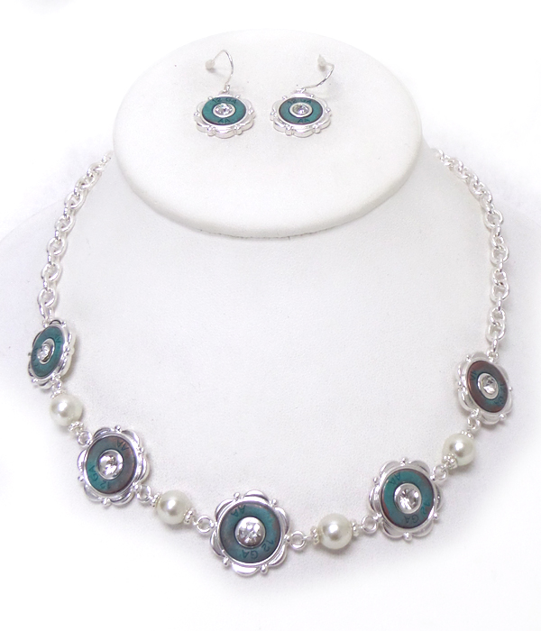 METAL LINKS WITH PEARLS NECKLACE SET 