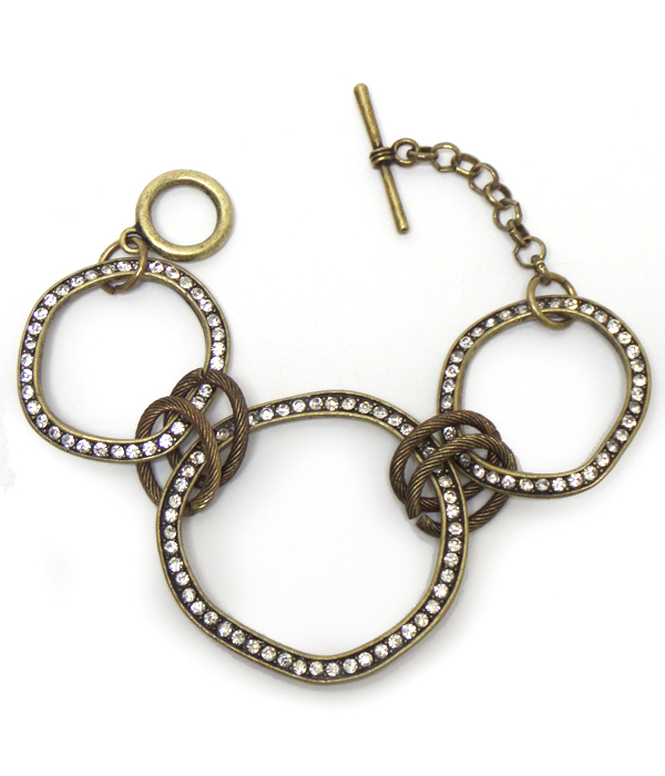 3 circles with crystals metal bracelet
