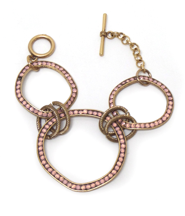 3 circles with crystals metal bracelet