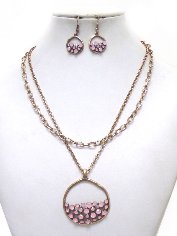 2 layer chain with crystals necklace set 