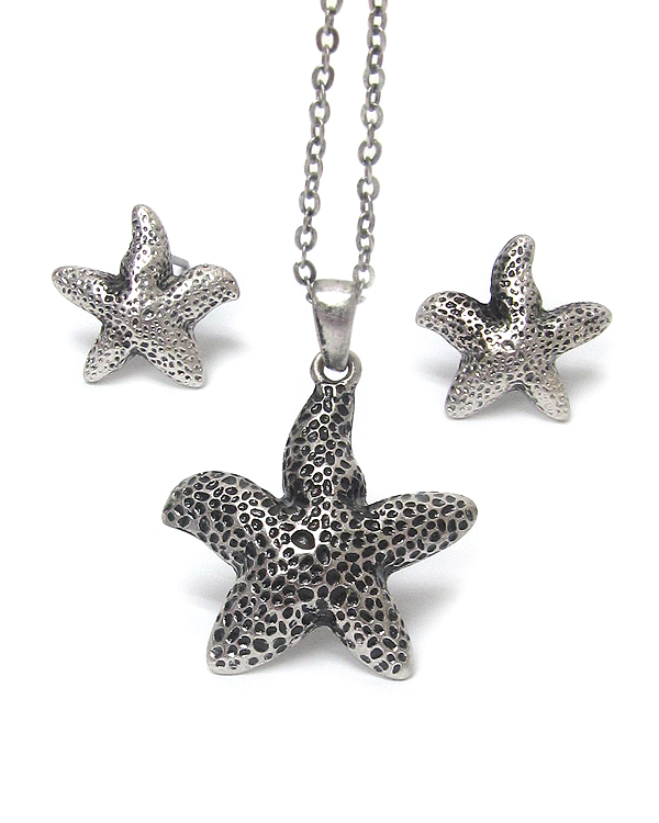 METAL HAMMERD STARFISH CHAIN NECKLACE EARRING SET