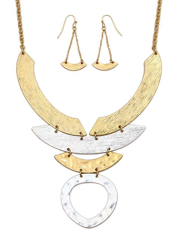 Scratch and hammered metal aztec statement necklace set -western