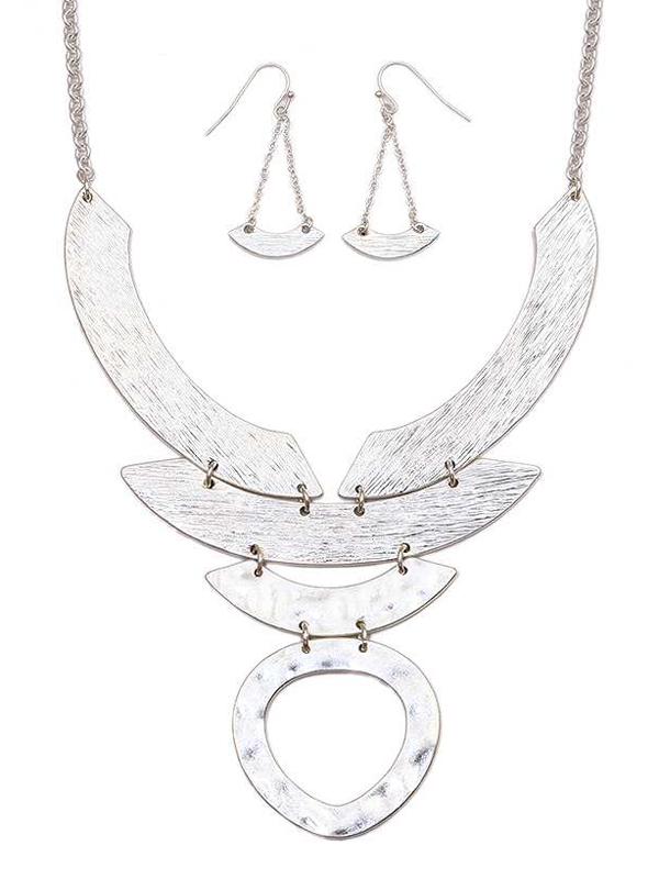 Scratch and hammered metal aztec statement necklace set -western