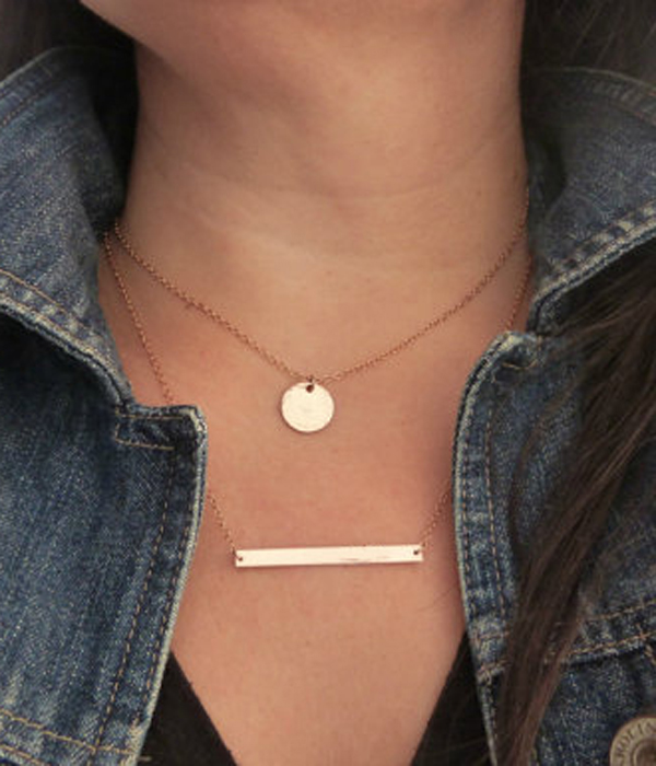 Etsy style horizotal bar simple layered necklace