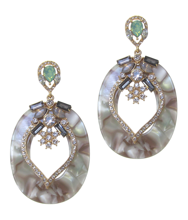 Organic cellulose oval hoop and crystal earring