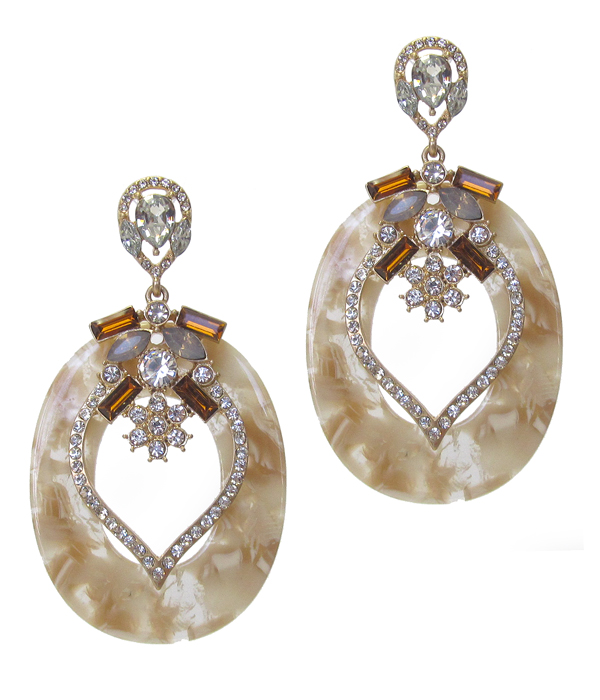 Organic cellulose oval hoop and crystal earring