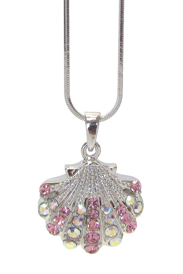 WHITEGOLD PLATING CRYSTAL SHELL PENDANT NECKLACE