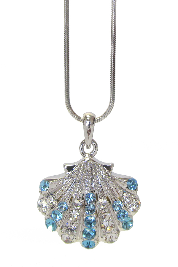 WHITEGOLD PLATING CRYSTAL SHELL PENDANT NECKLACE