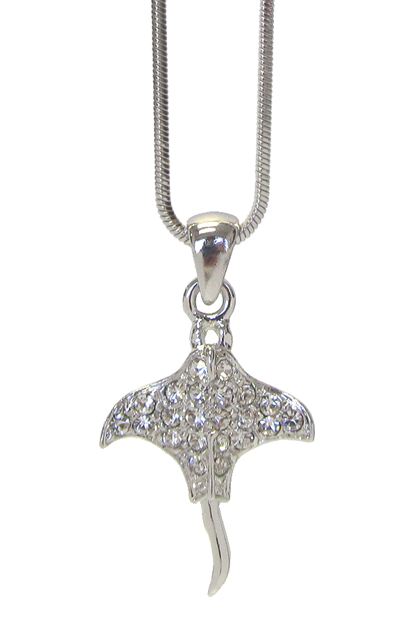 WHITEGOLD PLATING CRYSTAL STINGRAY PENDANT NECKLACE