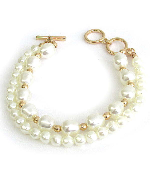 MULTI PEARL MIX DOUBLE LAYER TOGGLE BRACELET