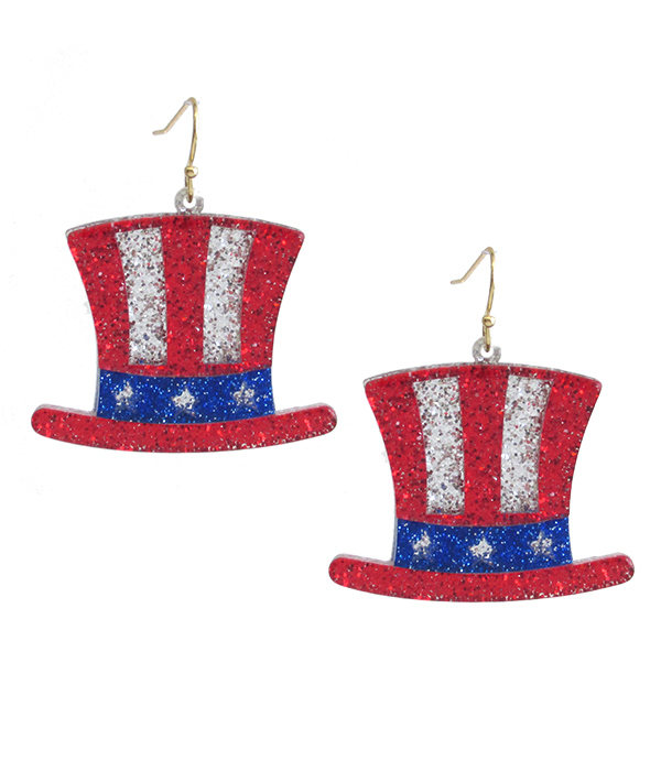 PATRIOTIC AMERICAN FLAG ACRYLIC EARRING - HAT