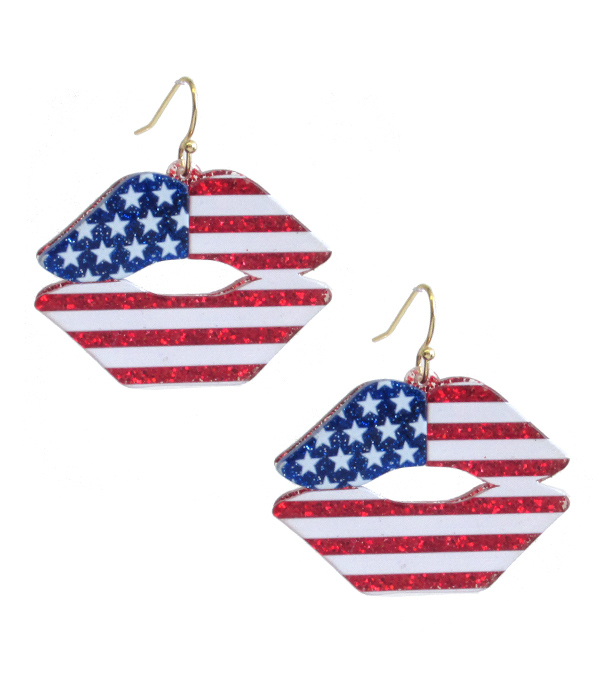 PATRIOTIC AMERICAN FLAG ACRYLIC EARRING - LIP