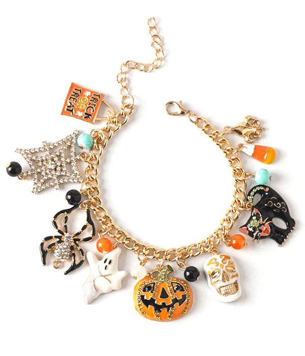 Halloween theme multi charm bracelet - spider pumpkin