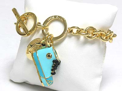 Tutti frutti metal epoxy tied shoe charm toggle bracelet