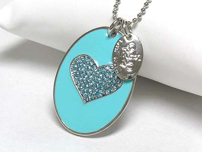 Tutti frutti crystal heart and metal epoxy oval disk pendant necklace