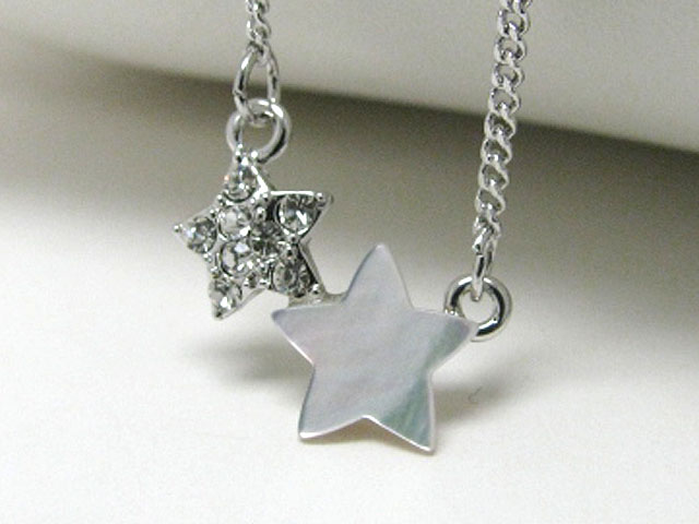 Made in korea whitegold plating crystal and mother of pearl dual star link neckalce