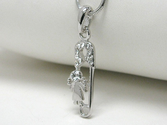 Made in korea whitegold plating crystal stud girl and clothes pin pendant neckalce