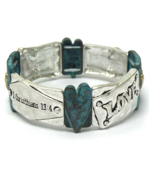 Religious inspiration message stretch bracelet - corinthians 13:4