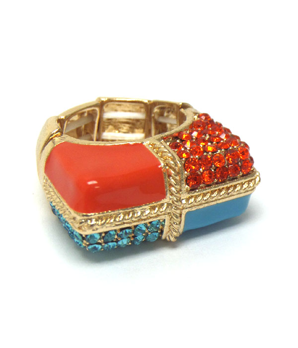 Crystal and epoxy cross deco stretch ring