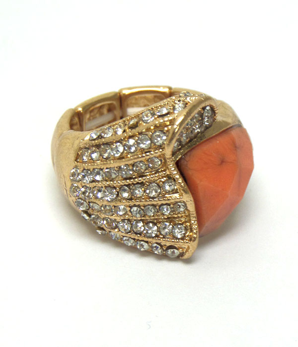 Faux stone and crystal stud stretch ring